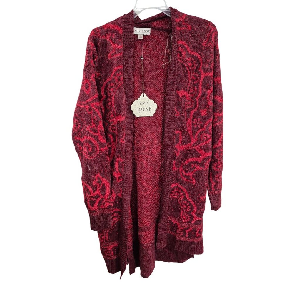 Women's Jacquard Long Sleeve Open Cardigan - Knox Rose Red, Red/Pink